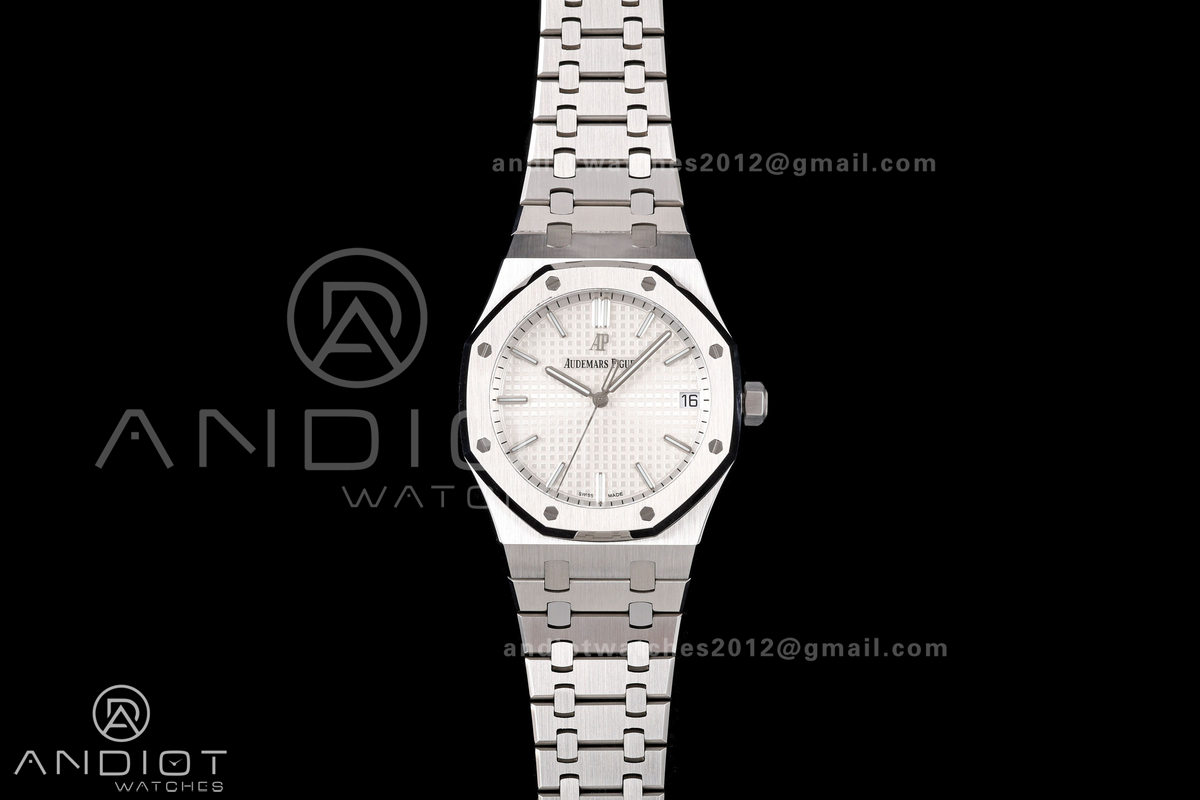 Royal Oak 41mm 15500 SS JF 1:1 Best Edition White Dial on SS Bracelet SA4302 Super Clone